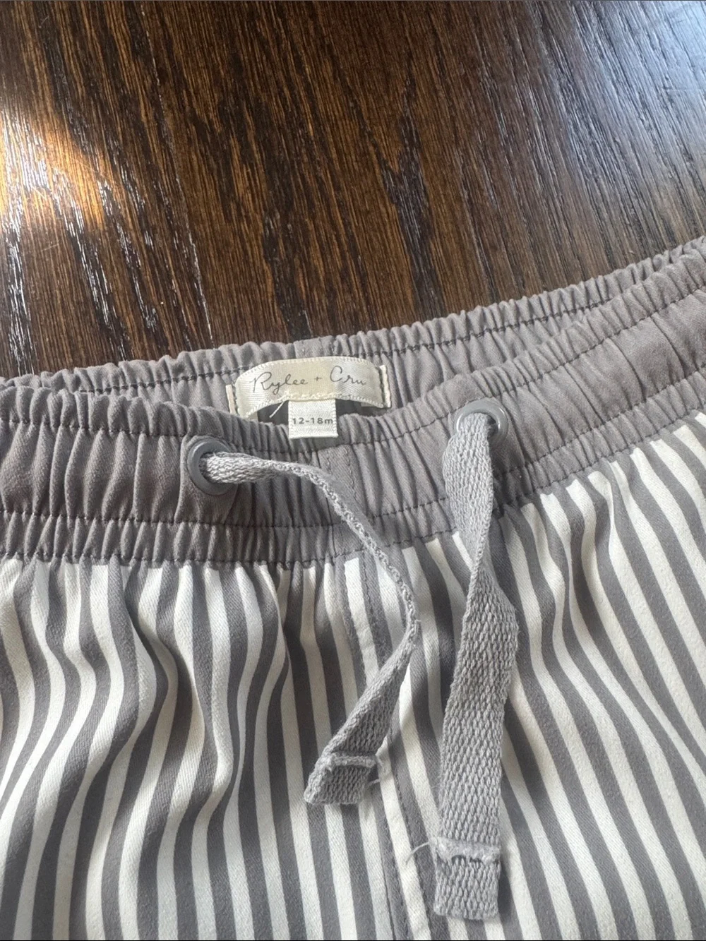 Rylee + Cru Striped Gray and White swim trunks bathing suit 12-18m